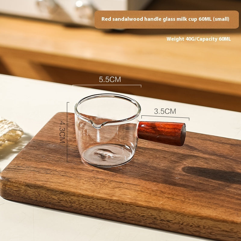 Coffee Cup Glass With Scale To Measure The Wooden Handle
