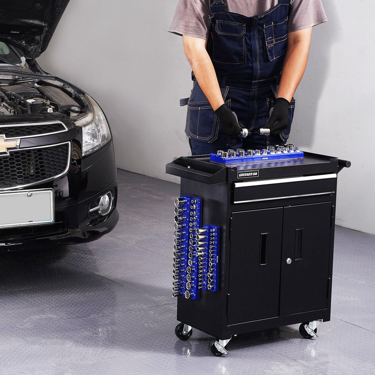 ✨Last Day 49% OFF - Magnetic Socket Organizer Set Socket Trays Blue & Red for Metric SAE