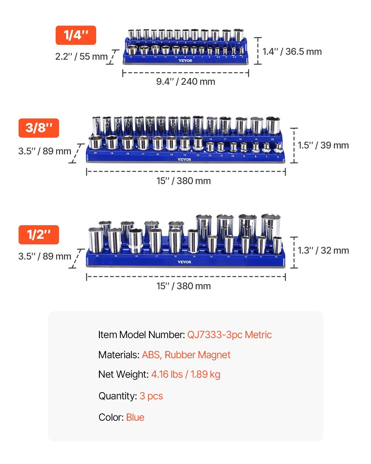 ✨Last Day 49% OFF - Magnetic Socket Organizer Set Socket Trays Blue & Red for Metric SAE